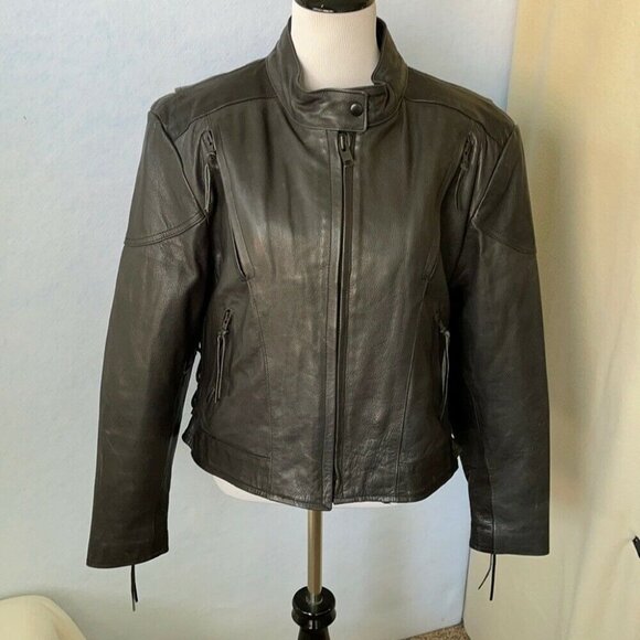 Hot Leathers Black Real Leather Biker/Moto Jacket, Size Large